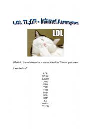 English Worksheet: LOL TL;DR - Internet Acronyms