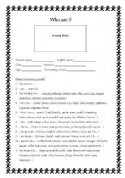 English Worksheet: Who am I- self introduction