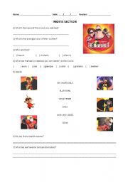 English worksheet: THe Incredible Family - questionary