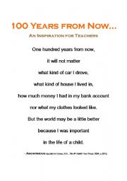 English Worksheet: 100 Years from Now... Discussion and/or New Years Inspiration