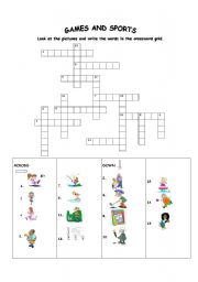 English Worksheet: games and sports puzzle