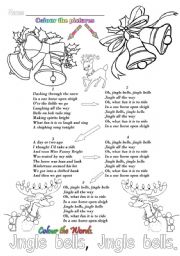 English Worksheet: Jingle bells song and colouring sheet