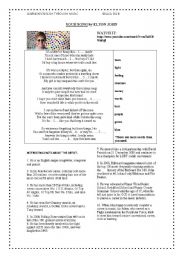 English Worksheet: YOUR SONG: ELTON JOHN