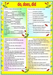 English Worksheet: DO, DOES, DID - WITH B/W VERSION AND ANSWER KEY
