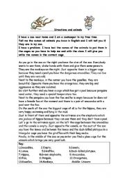 English Worksheet: Directions and animals