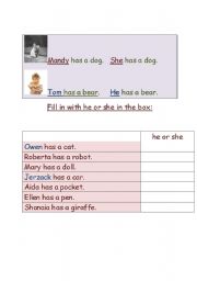 English worksheet: Put he or she