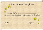 English worksheet: Star Student Certificate template (editable)