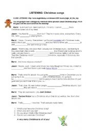 English Worksheet: Christmas listening activity - close listening dialogue on Christmas songs mp3 Link