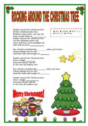 English Worksheet: Xmas song Rocking Around the Christmas Tree (filling the gaps)