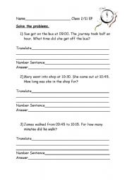 English worksheet: Time word problem