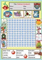 English Worksheet: CHRISTMAS WORDSEARCH