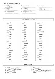 English Worksheet: Articles a / an