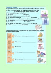 English Worksheet: prepositions of place & adjectives