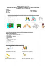 English Worksheet: exam for 5th grade students