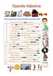 English Worksheet: Opposite Adjectives