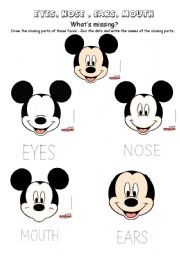 English Worksheet: EYES,  EARS ,NOSE, MOUTH. Children, kids , kindergarten