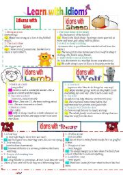 English Worksheet: Learn with Idioms ( Part 17 ) : Idioms with Lion, Sheep, Lamb, Wolf, and Bear
