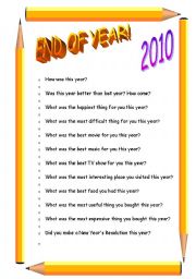 English Worksheet: End of year Warm-up