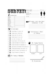 English Worksheet: All About Me Survey