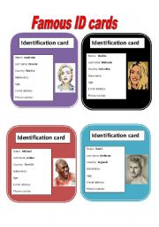 English Worksheet: Famous Id cards