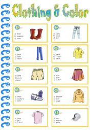 English Worksheet: Clothing & Color