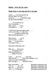 English worksheet: The Beatles Drive My Car Gap Fill