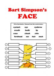 English Worksheet: Bart Simpsons FACE