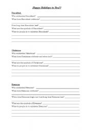 English Worksheet: American Holidays