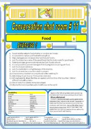 English Worksheet: Converstaion Chat room #11 Food (Junk food inter alia)