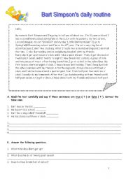 English Worksheet: Bart Simpsons dily routine