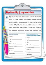 English Worksheet: My cousion