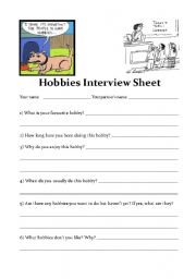 English worksheet: Hobbies Interview Sheet