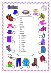 English Worksheet: 2 pages 3 exercises CLOTHES