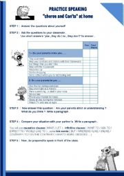 English Worksheet: chores and cants at home