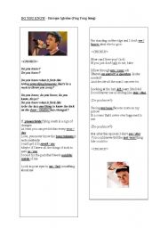 English worksheet: DO YOU KNOW - Enrique Iglesias (Ping Pong Song)