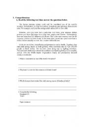 English worksheet: Grammar And reading comprehension