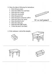 English worksheet: classroom objects description