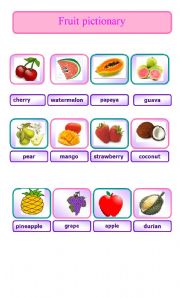 English Worksheet: fruit pictionary