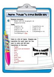 English Worksheet: New Year�s resolutions