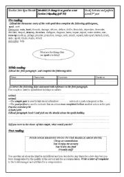 English Worksheet: module 3 section3reading third year tunisian pupils