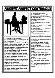 English Worksheet: PRESENT PERFECT CONTINUOUS