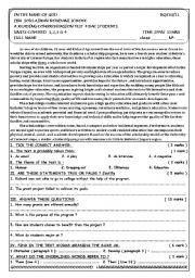 English Worksheet: A READING COMPREHENSION QUIZ