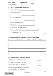 English worksheet: ESL grade 6  - Tag questions
