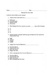 English worksheet: Chinese New Year Test