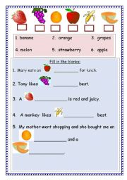 English Worksheet: Fruit