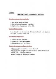 English Worksheet: Writing grade 6