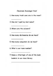 English Worksheet: scavenger hunt