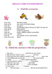 English Worksheet: Phrasal verbs (come, carry) and prepositions