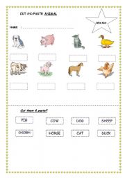 English Worksheet: cut and paste animal