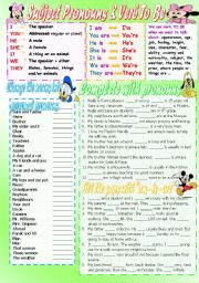 subject pronoun and verb to be - ESL worksheet by tenbest